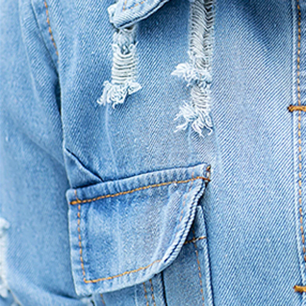 Джинсовая куртка для женщин в уличном стиле рваная джинсовая бойфренда