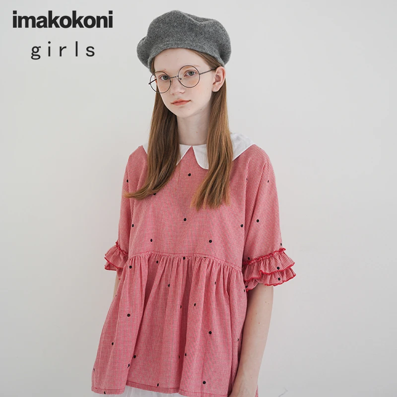 Imakokoni решетки волна точка футболка лето 2019 Новый &quot&quot&quotкукольный&quot&quot