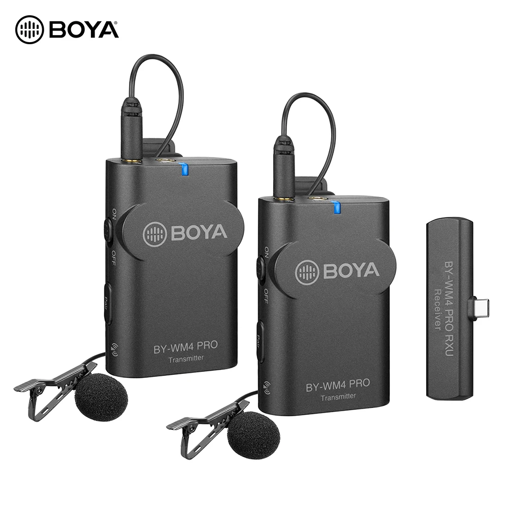 

BOYA BY-WM4 2,4G беспроводной микрофонный системный передатчик + приемник с радиусом действия 60 м, совместим с интерфейсом Type-C