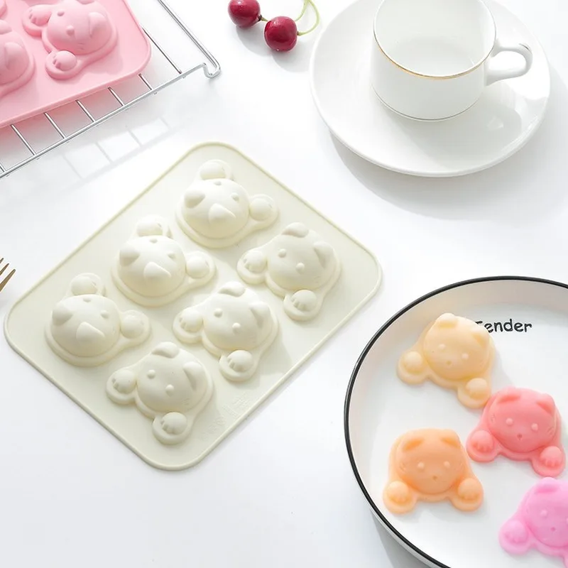 Cartoon 6-connected kitten silicone cake mold baking dish food-grade DIY candy chocolate complementary food utensils | Дом и сад