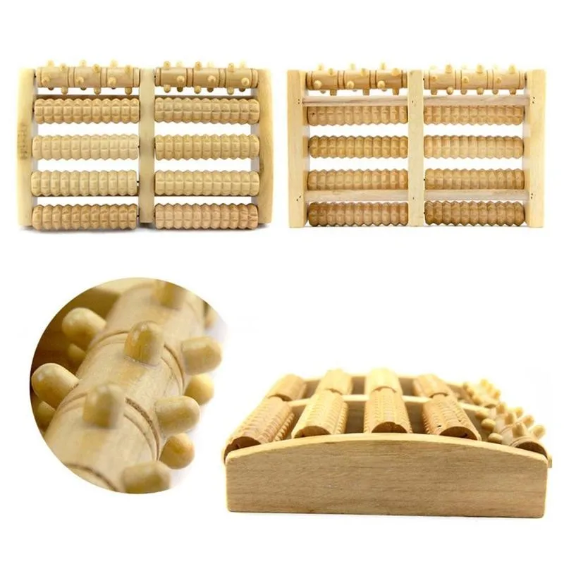 

2020 New Five-row Foot Roller Massager With Wooden Nails Dual Wooden Stress Pain Relief Feet Heel Arch Massager