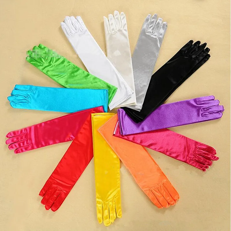 Stretch Satin Colorful Long Finger Gloves Women Lady Dance Performance Props Wedding Party Bridal Wear |