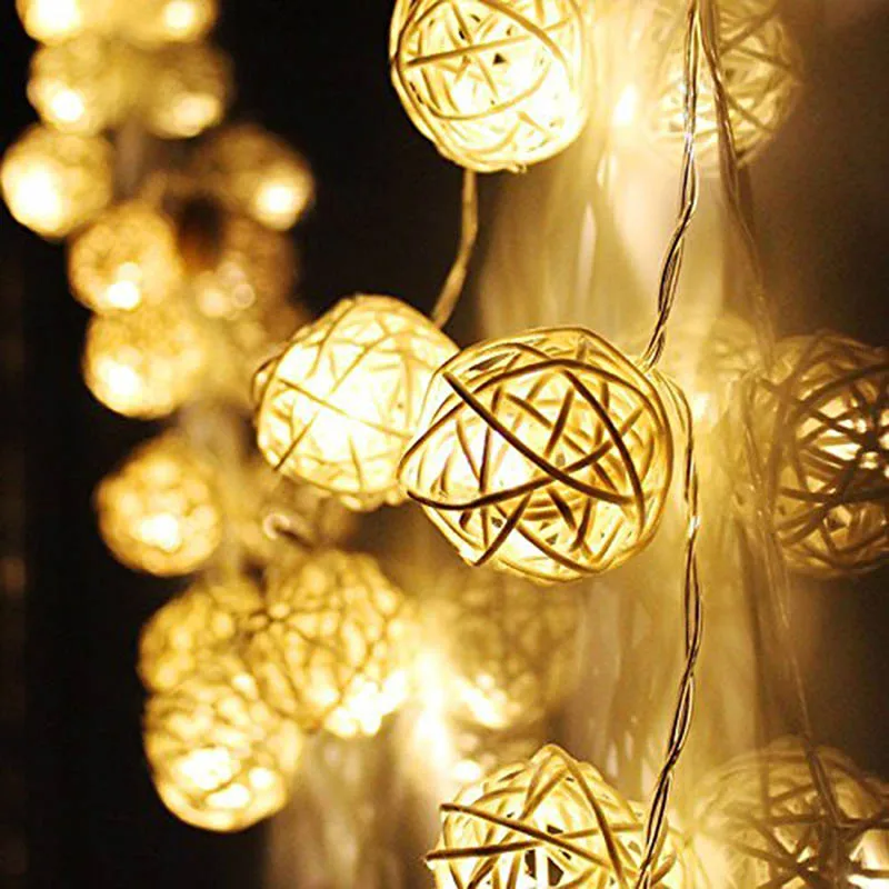 

New Christmas Ball String Lights Party Wedding Garden Decorations 20 LED Battery Cotton Warm Yellow Lamps Ornament