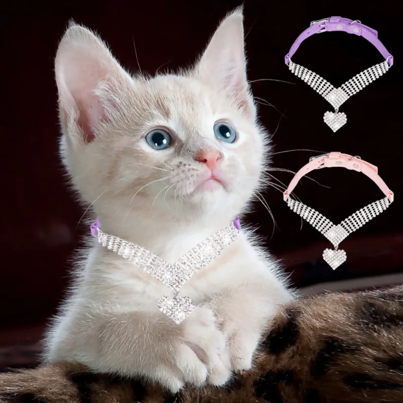 

Heart-shaped Pet Cat cat accessories Necklace Dog Chain Cat Crystal Love Collar Pet Products Pet Accessories Dog Cat accessories