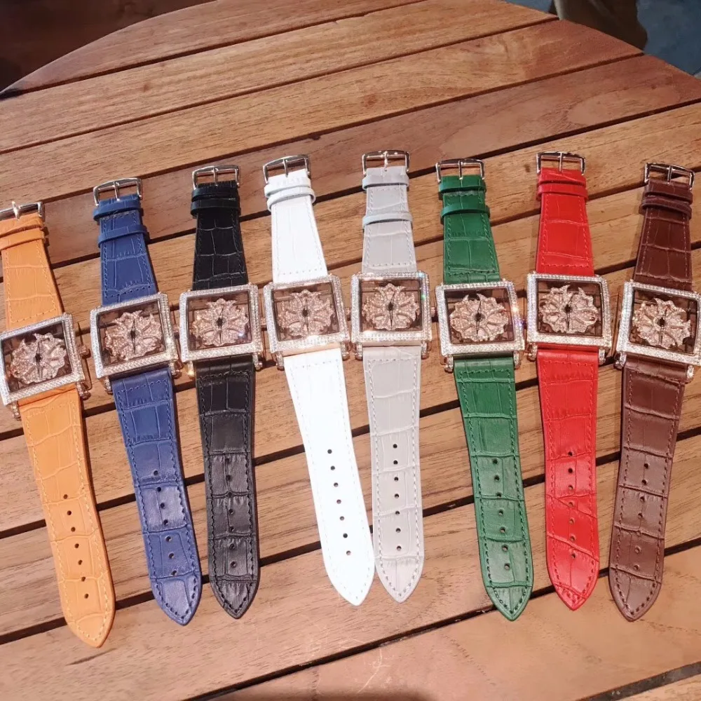 Роскошная брендовая натуральная кожа часы поверните удачи полный оливковых