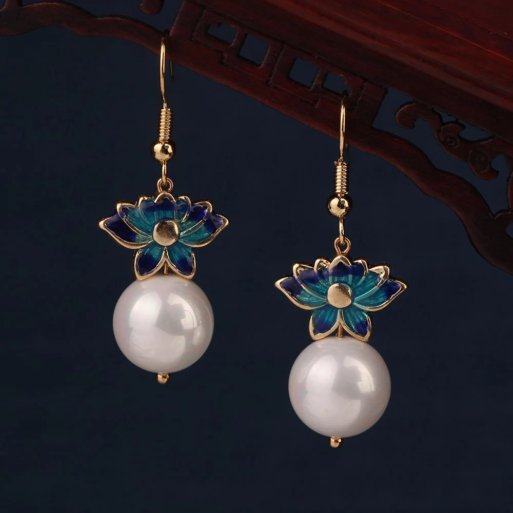 Оригинальный дизайн жемчужные Перегородчатые серьги в форме цветка ретро модные
