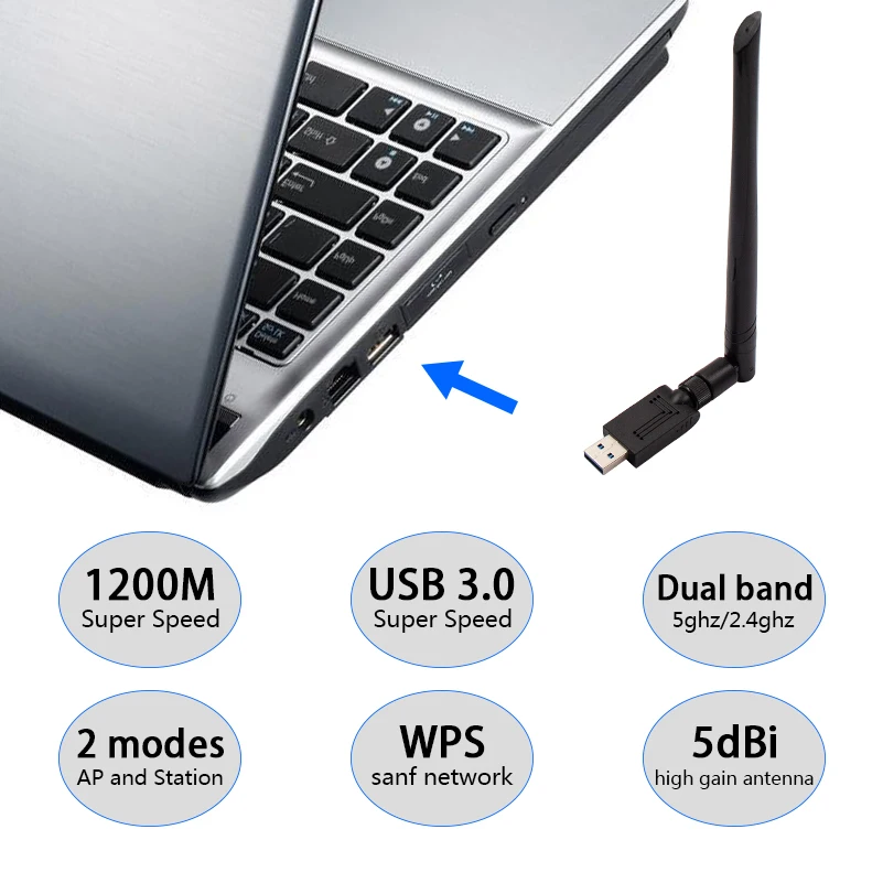 USB 3 0 1200 Мбит/с Wifi адаптер 5DBI двухдиапазонный 5 ГГц 2 4 802.11AC RTL8812BU Антенна Dongle сетевая