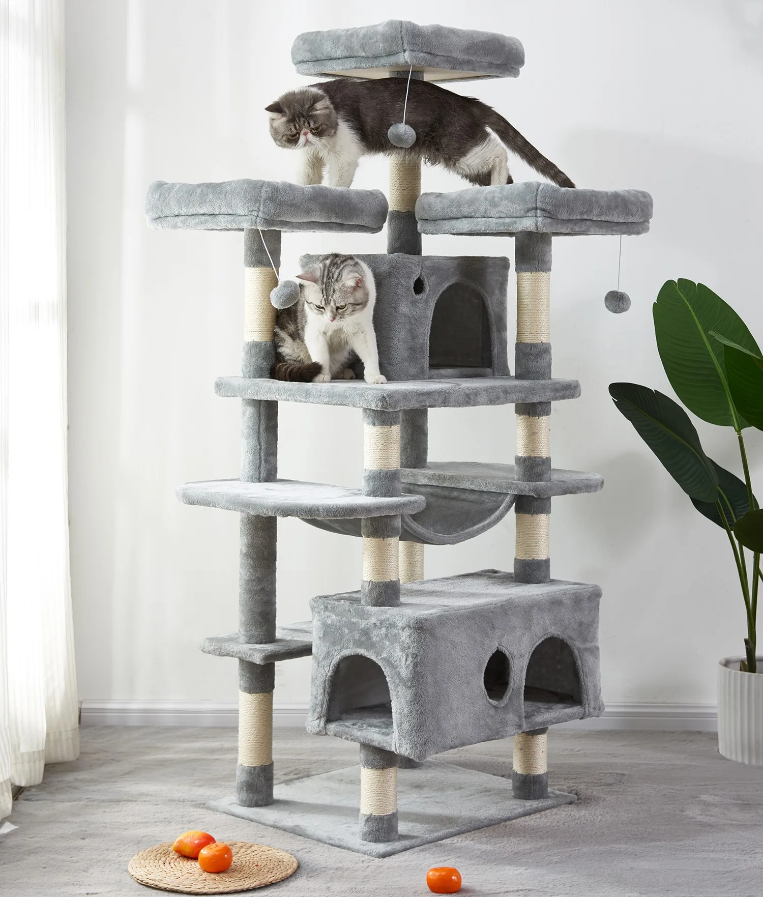 

Large Cat Tree Condo with Sisal Scratching Posts Perches Houses Hammock Cat Tower Furniture Kitty Activity Center Kitten Play
