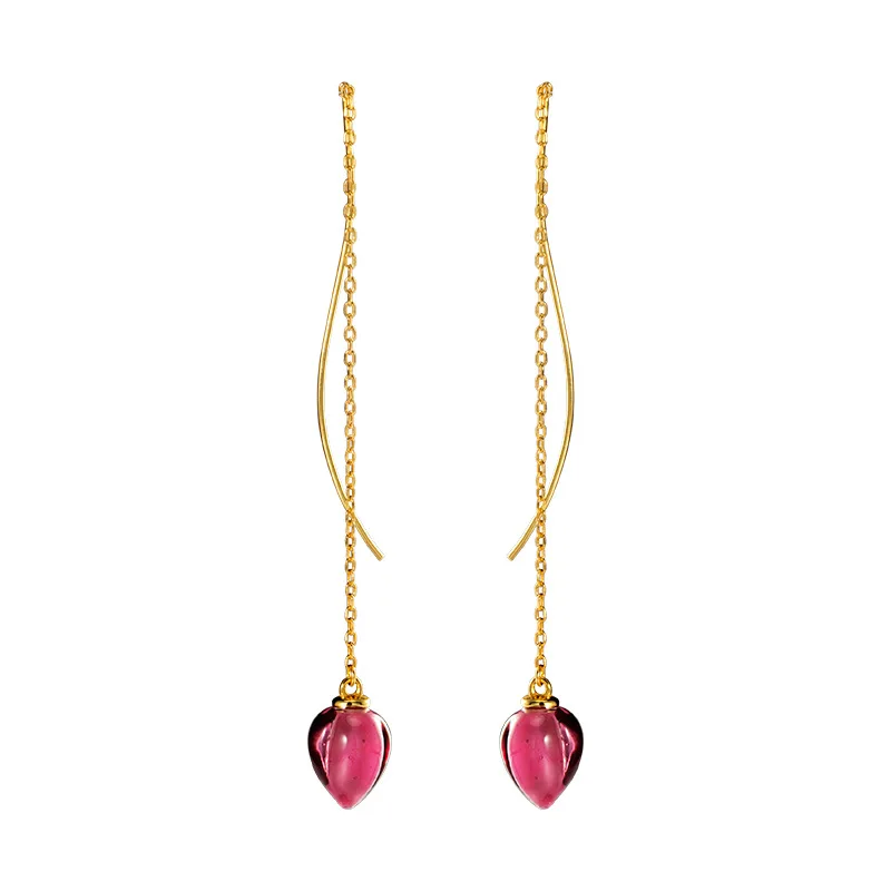 

S925 Sterling Silver Fashion Jewelry Flower Bud Handmade Rose Glass Austiran Rhinestone Long Earrings Accessory for Women