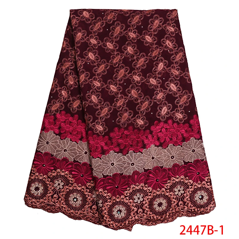 

African Swiss Lace Fabric Stones Nigerian Embroidered High Quality Flower Diamond 100 Cotton Dry Lace Fashionable AMY2447B