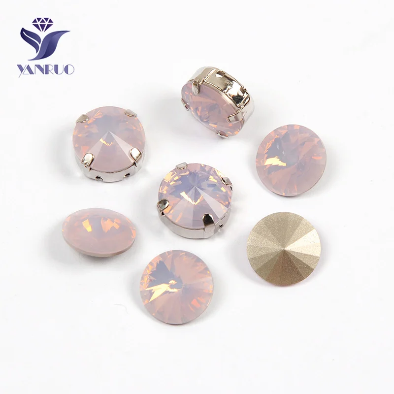 YANRUO 1122 Rivoli розовые круглые камни и кристаллы для шитья с водяным опалом стразы