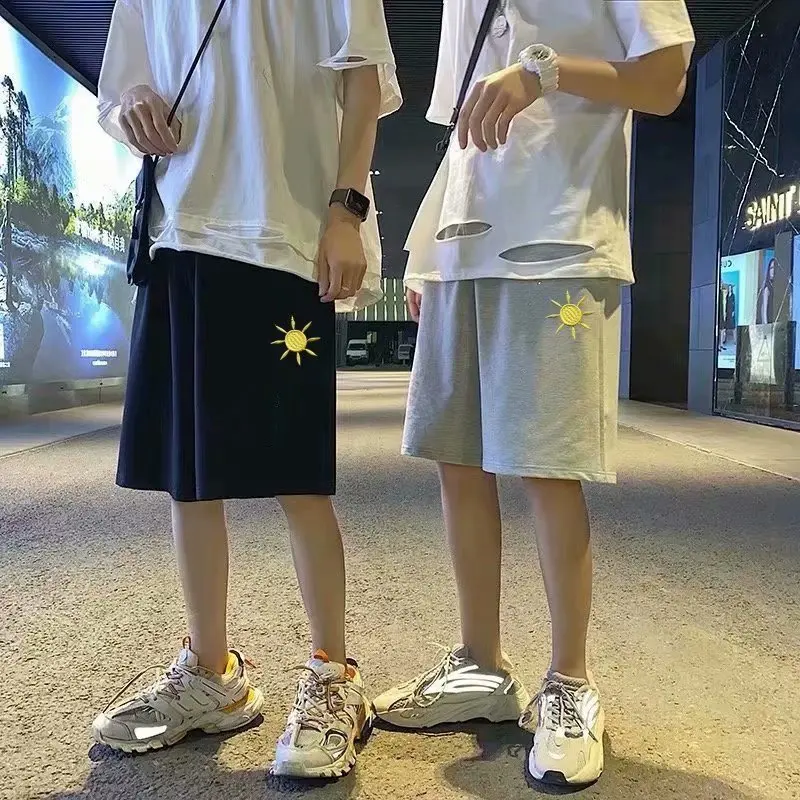 

Summer Casual Men Contracted Small Sun Pattern Loose Sport Pure Cotton Knee Length Pants 2021 New Fashion Clothing Wholesale