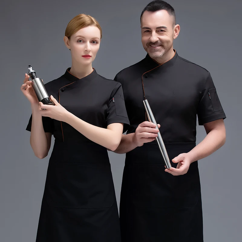 Black White Bright Color Chef Uniform Hotel Restaurant Work Clothes Waiter High Quality Cotton Short Sleeve Coat | Тематическая