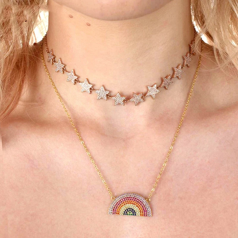 2021 High Quality 925 Sterling Silver Rainbow Shape Pendant Necklace With Colorful Zircon For Women Charm Delicate Jewelry Gifts | Украшения