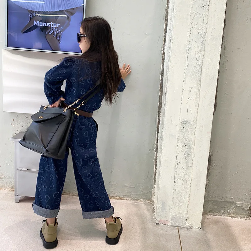 Джинсовый костюм для девочек Новинка осени 2021 короткая куртка в гонконгском