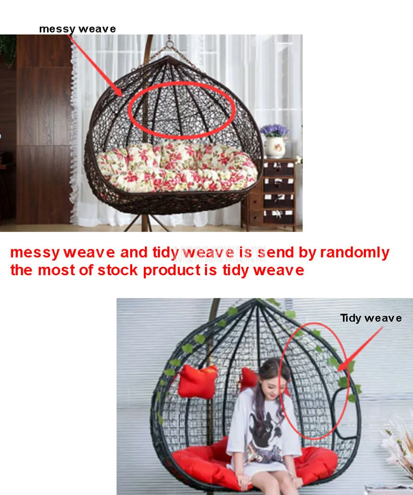 Creative PE Rattan Weave Double Person Seat Swing Hanging Chair With Handrail Home Balcony Living Room Leisure Lazy Lounge Chair