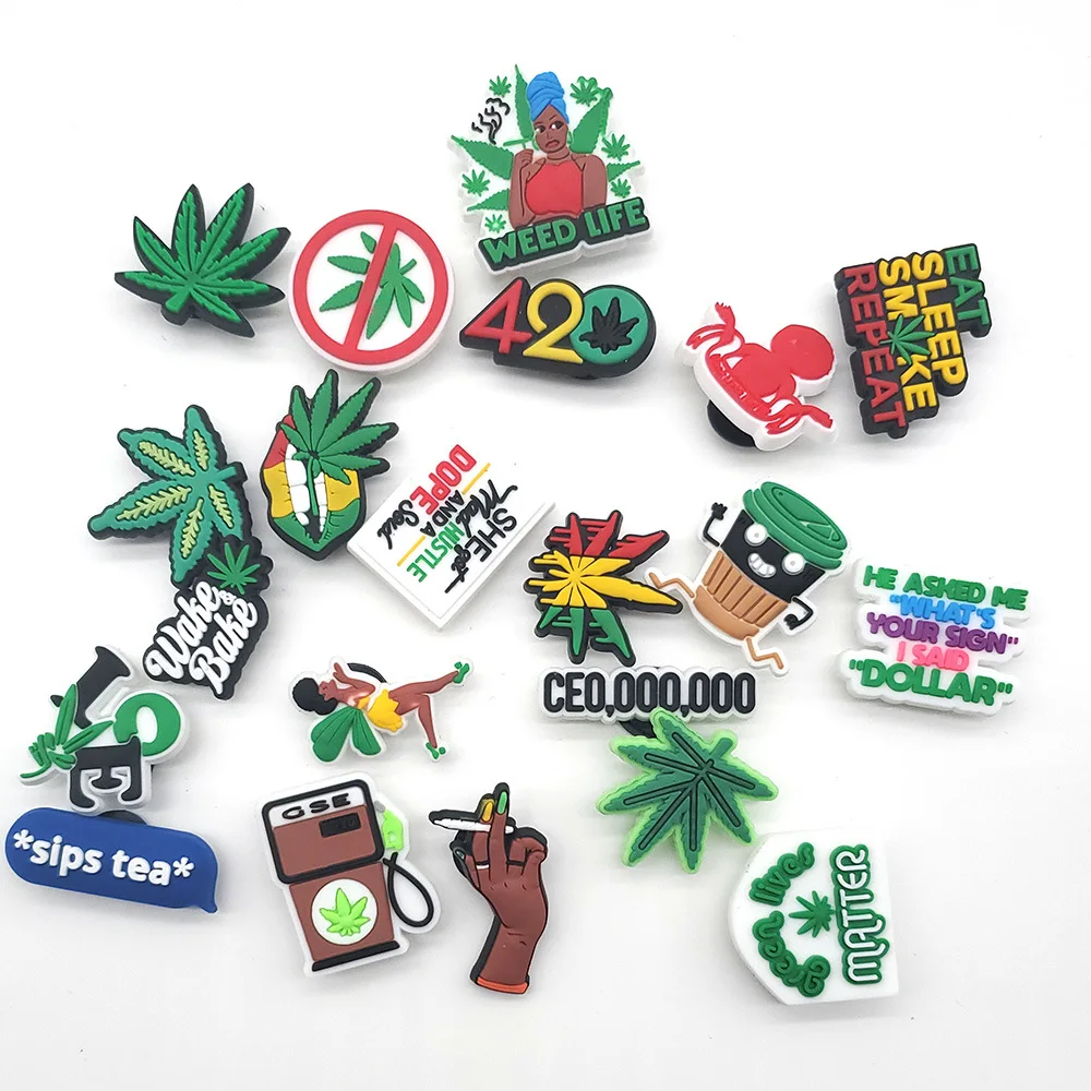 Hot 1pcs Weed style Shoe Charms Funny DIY Leaf Shoe Aceessories Fit Sandals Buckle PVC Unisex Adult party Gifts croc jibz