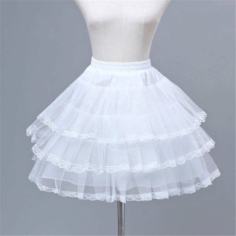 

Short Girl's Kid's Petticoat Crinoline Underskirt Wedding Party Dress Prom Dress Petticoat 3 Layers with Lace Trim Puffy Skirt