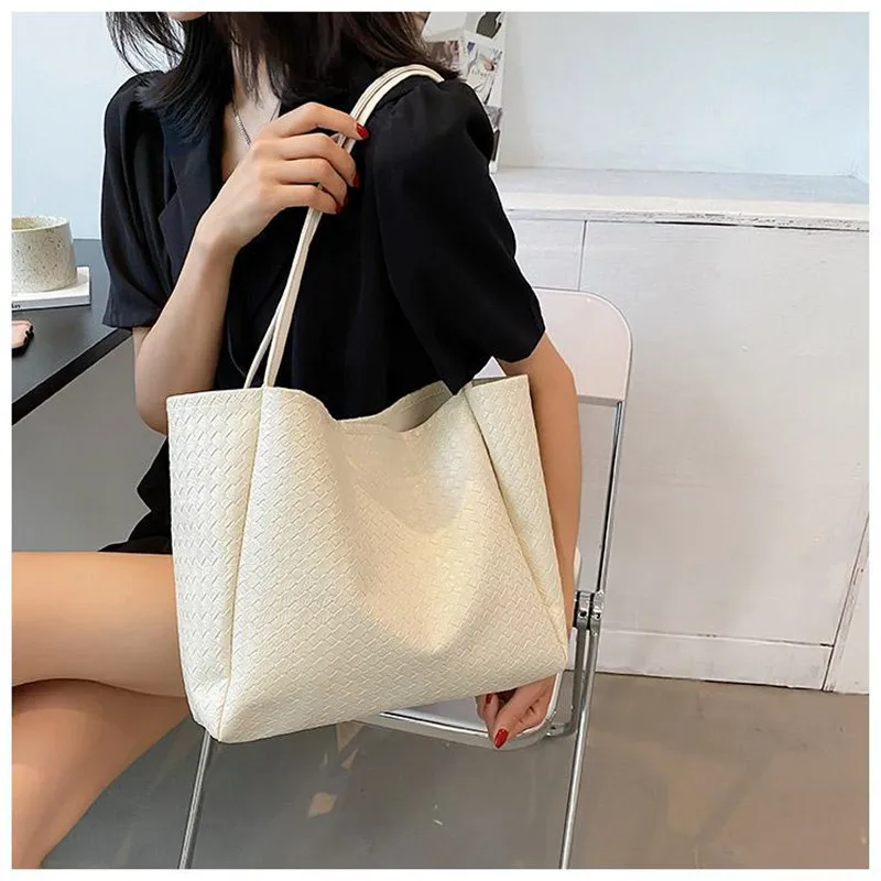 

Fashion Bags for Women 2021 woven bag Shoulder Bag Large capacity Shopping Bags Casual Tote Female Solid Color Handbag