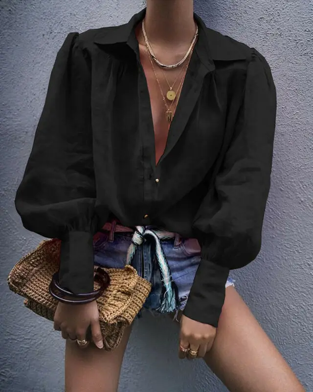 2019 летняя новая Женская Повседневная рубашка свободного кроя прочный фонарь