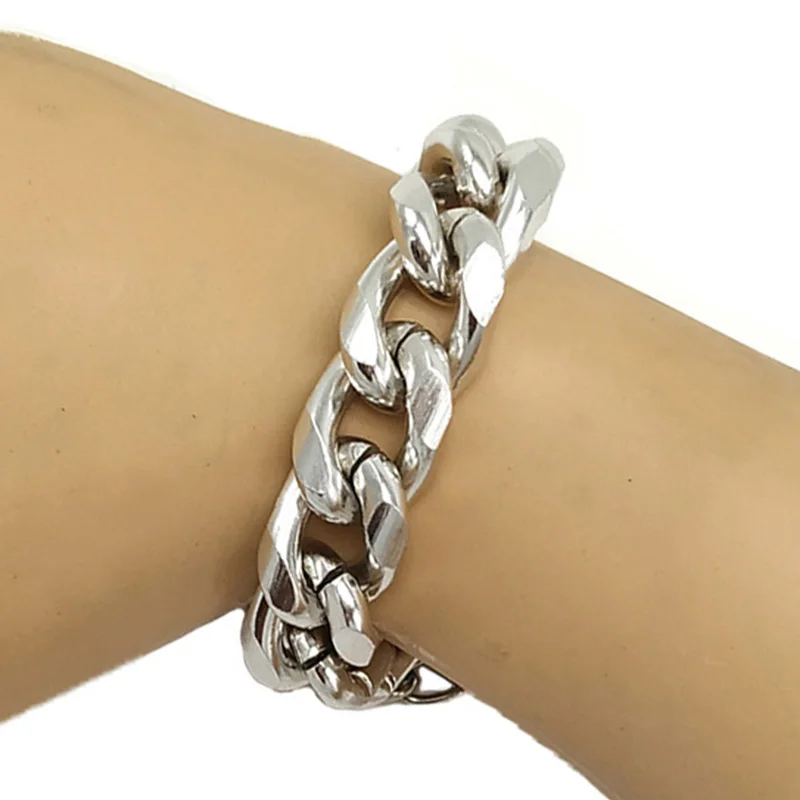 Мужские браслеты серебряные из нержавеющей стали панцирные кубинской цепи для