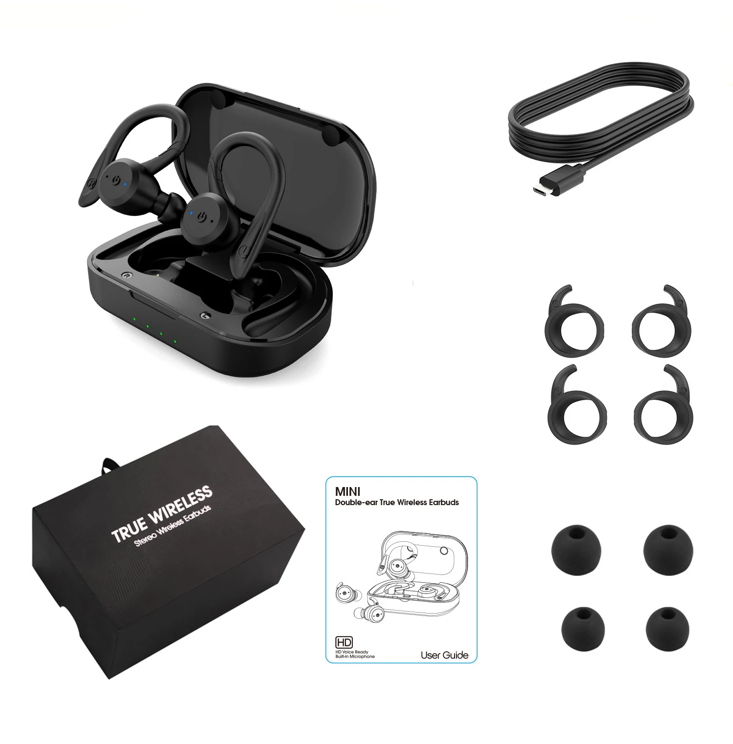 

FOOVDO Sports Wireless Earbuds Bluetooth 5.0 Headphones True Wireless Deep Bass in-Ear Mini TWS Stereo IPX7 Waterproof Earphones