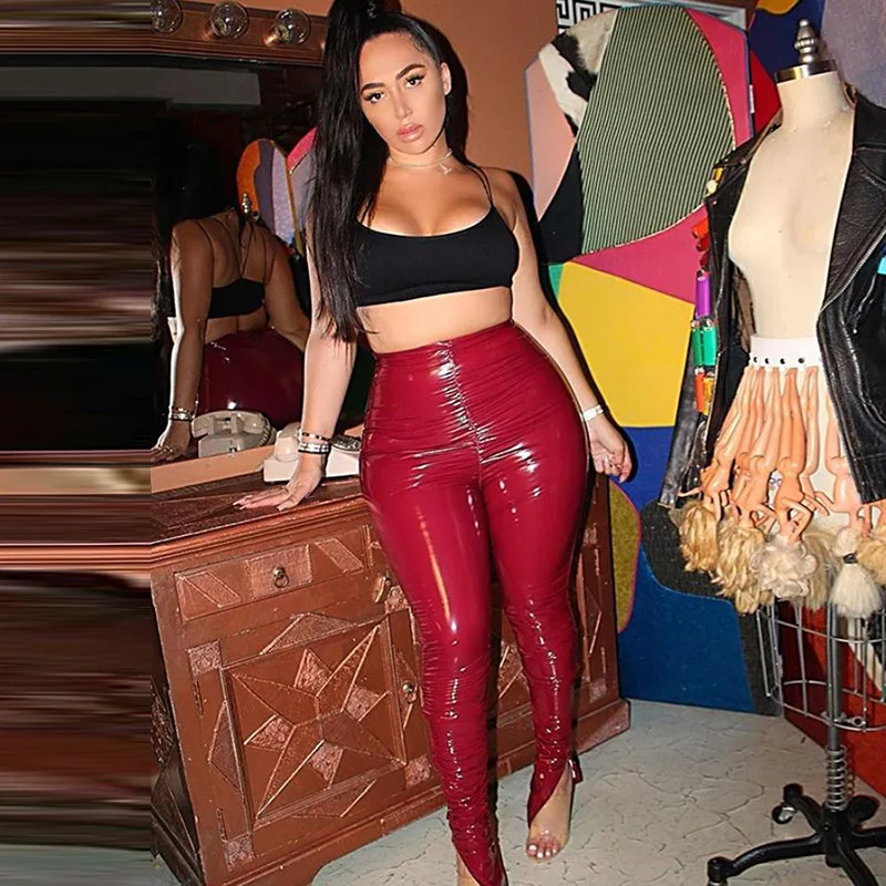 

1J wholesale women clothing side slits pleated pencil pants custom logo print on product and package from 1pc dropship