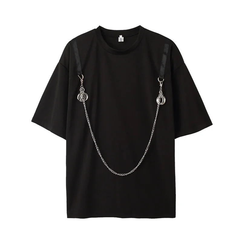 

Male Japan Korea Style Hip Hop Loose Tee Shirts MenChain Pendant Short Sleeve Streetwear Casual T-shirt