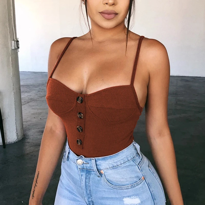 Сексуальные женские с v-образным вырезом Спагетти ремень однобортные пуговицы