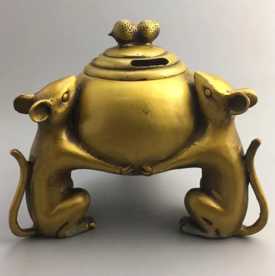 

Archaize Латунь Три мыши обнимает благовония горелка ремесла статуя