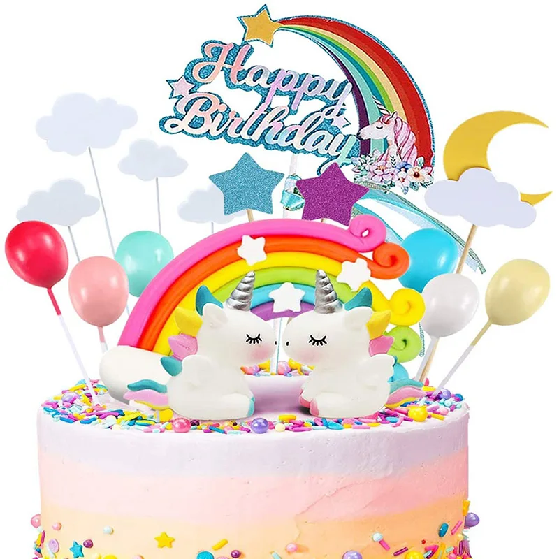 

Fanhaus Unicorn Cake Topper Set Cloud Rainbow Balloon Happy Birthday Banner Banner Cake Decoration Boy Girl Kids Birthday
