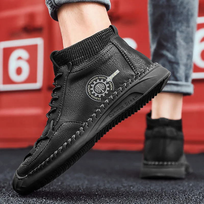 

2020 New Autumn Breathable Men High Top Shoes Mid-Cut Socks Casual Comfortable Flats Sneakers Running Male Footwear Big Size 48