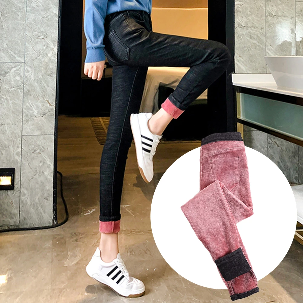 Вельветовые толстые джинсы с высокой талией для женщин зима 2019 обтягивающие