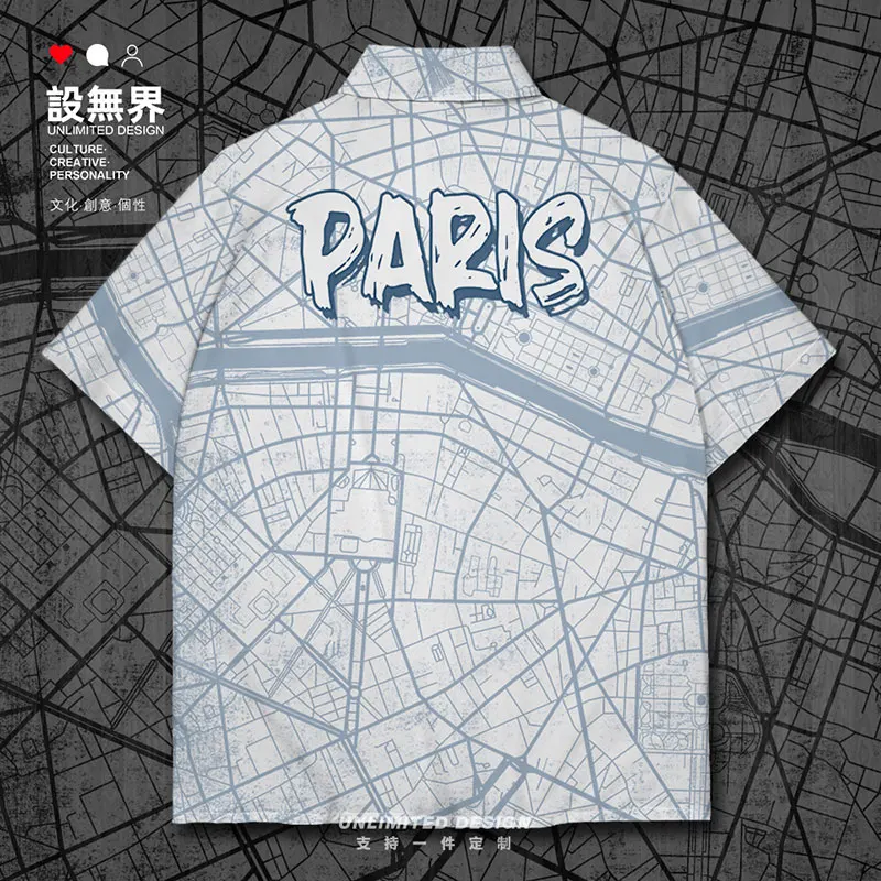 

Capital of France French Romantic City Paris City Map Short-Sleeved shirt Printed Print casual mens cardigan Clothes Summer