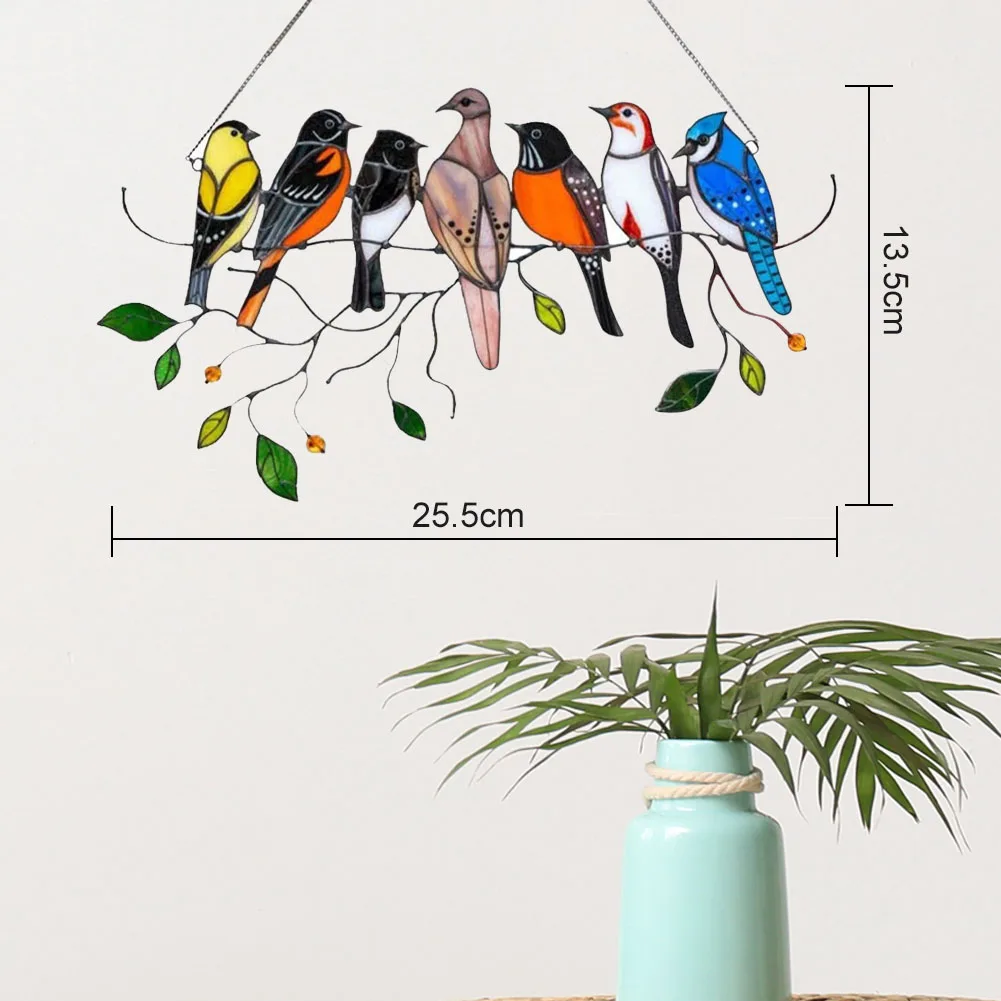 

Bird Species Stained Pendant Window Hanging Decoration Acrylic Birds Hanging Garden Decoration Home Decor with 46cm Chain