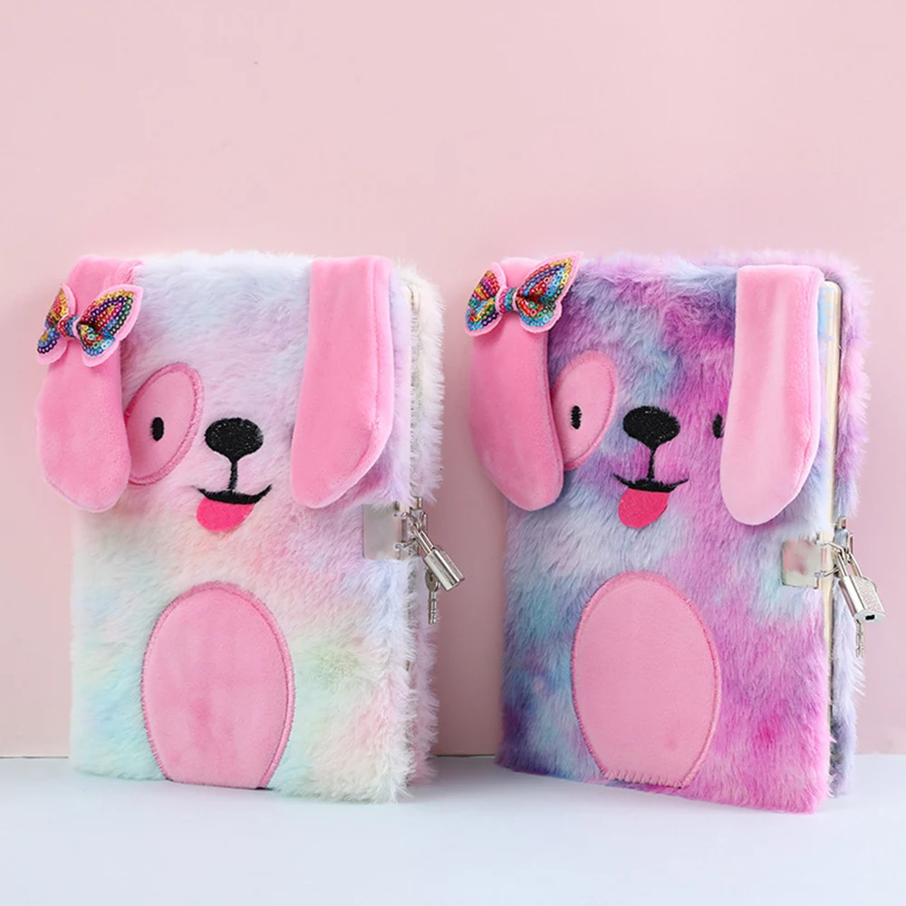 

Plush Notebook with Lock Cute Dog Journal A5 Diary Line Paper Planner Organizer Kawaii Back to School Note Book Korean Handbook