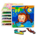 Детская деревянная 3d головоломка, Мультяшные животные, автомобили, настольная игра, Монтессори, деревянные игрушки для детей
