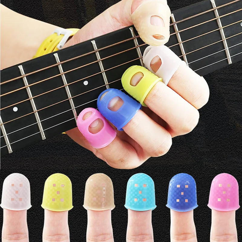 5Pcs Silicone Thimbles Finger Guards Guitar Fingertip Protector For Ukulele Guitar Non-Slip Silicone Guitar Fingertip Protection