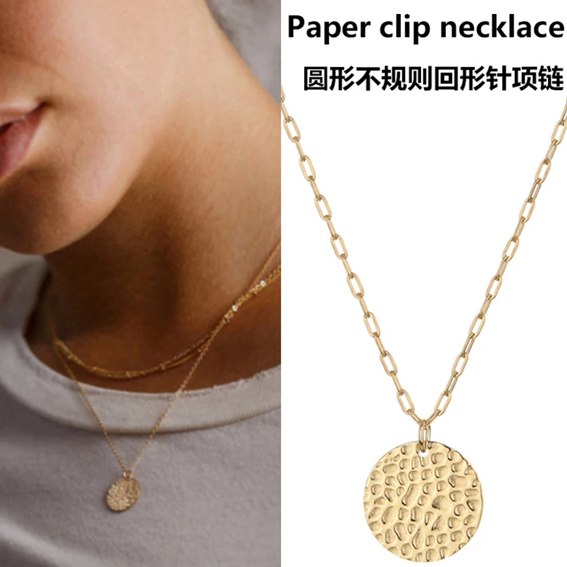 

Paper Clip Necklace Round Irregular Pendant Choker 316L Stainless Steel Accessories Collarbone Chain Fashion Party Accessories