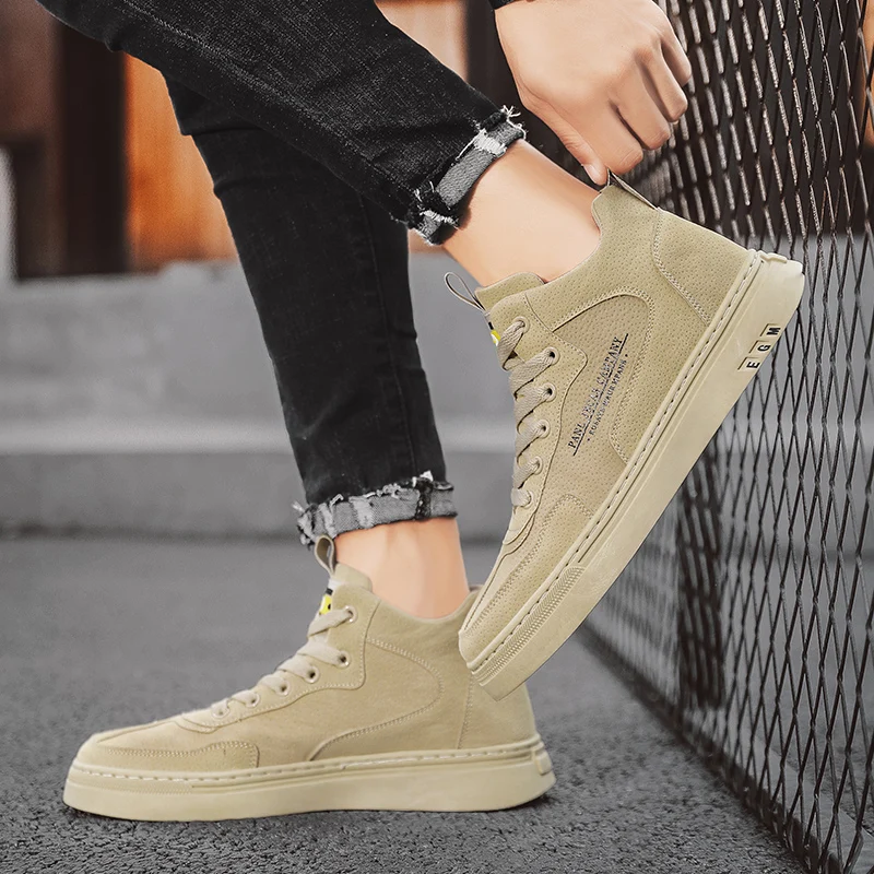 

Suede Leather Ankle Boots Lace Up Flat Platform Skateboard Anti-Slip Martin Shoes Black Gray Outdoor Motorcycle Driving Booties