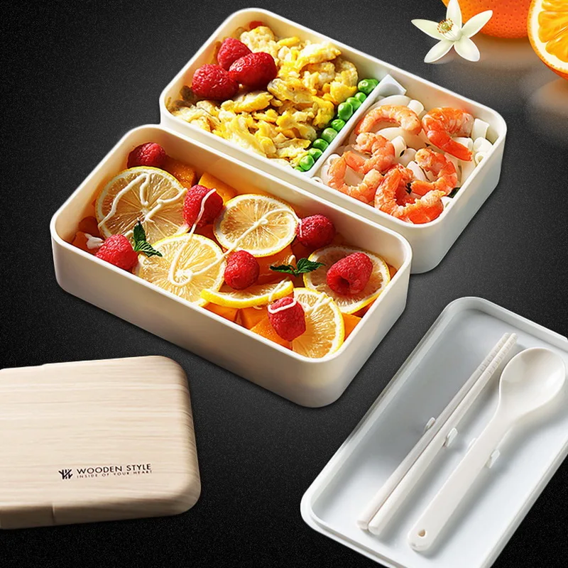 1200/1400 мл двухслойный Ланч бокс деревянный микроволновый салат Bento коробка