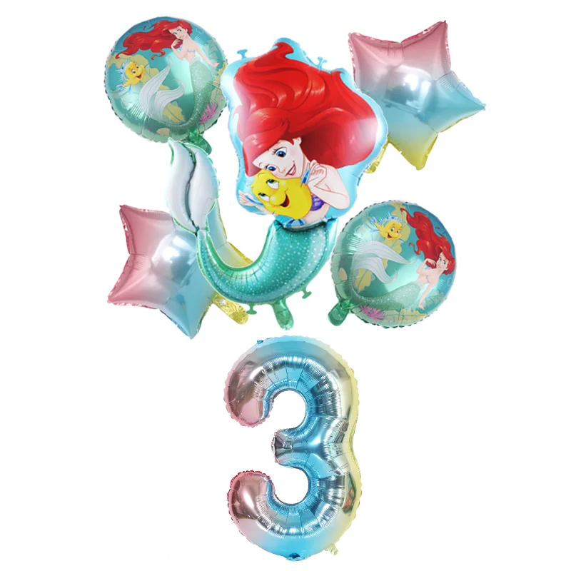 1 комплект фольгированные воздушные шары в виде русалки Ариэль 32 дюйма|Воздушные