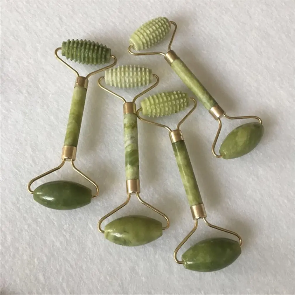 

Double Green Emerald Elliptical Roller Massager Eye Neck Health Care Thin Face Jade Beauty Massager Foam Packaging