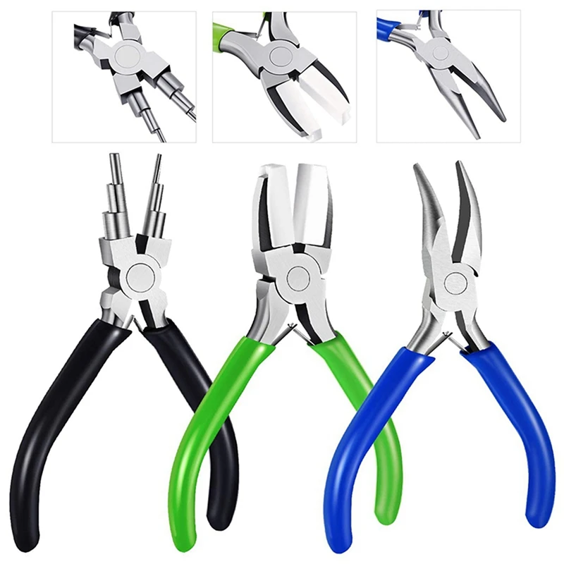 

1 Set 6 in 1 Jewelry Pliers Nylon Nose Pliers Curved Nose Pliers & 1Pcs Beaded Flat Necklace Beaded Storage Box