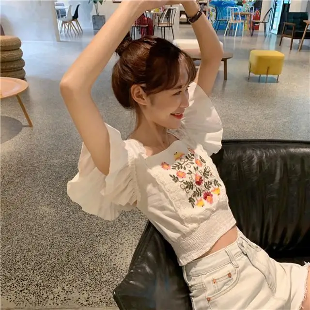 Luck A Women Blouse Ruffled Lace Floral Embroidered Jacquard Shirt Korean Chic Vintage Sweet Boho Crop Tops Blusas Mujer | Женская