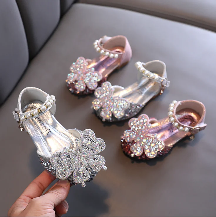 

Spring Children's Color Sequins Leather Shoes New Little Girls Bow Performance Dance Shoes Autumn Kids Bow Princess Shoes