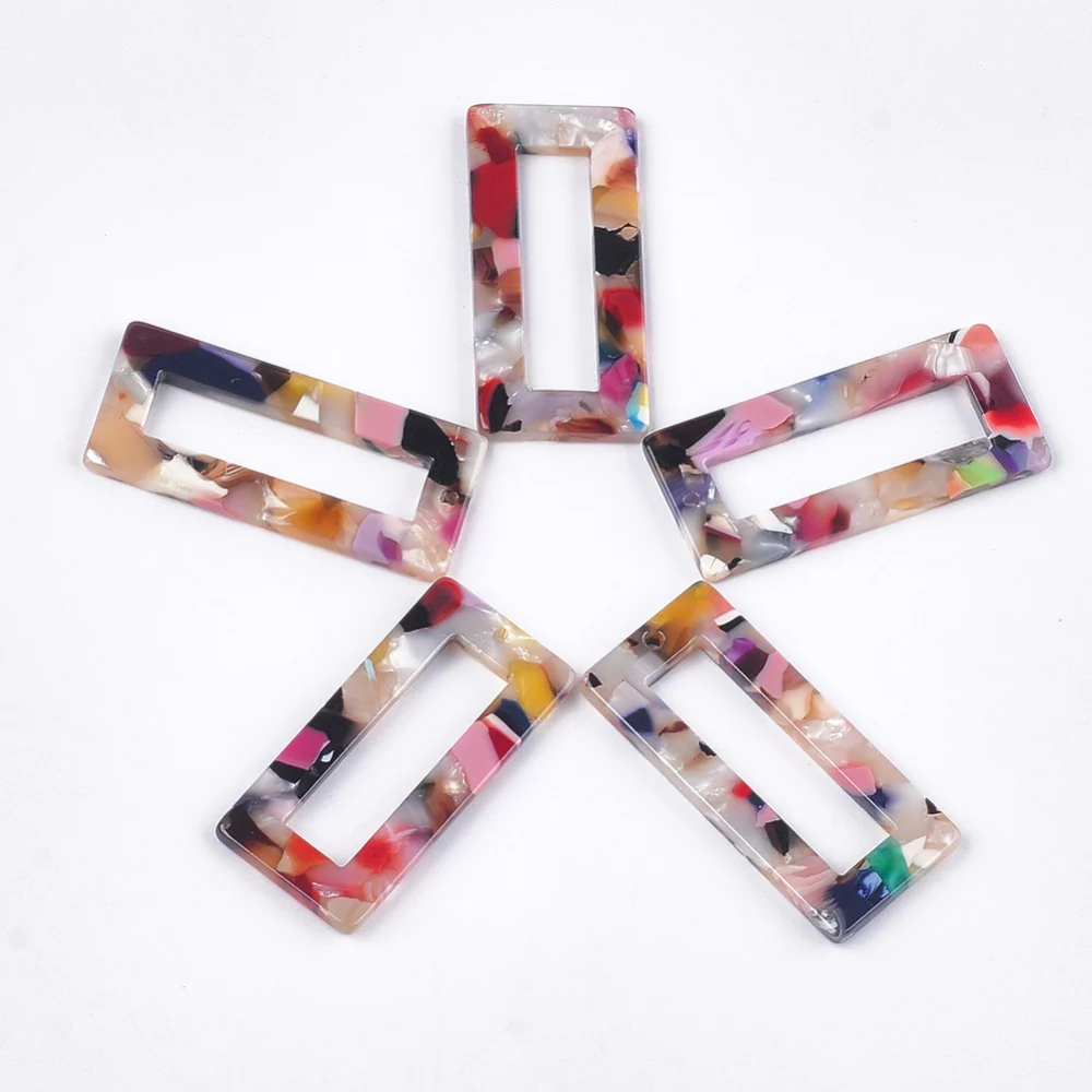 

2 PCS Cellulose Acetate(Resin) Pendants Rectangle Colorful 37x17x2.5mm Hole: 1.2mm