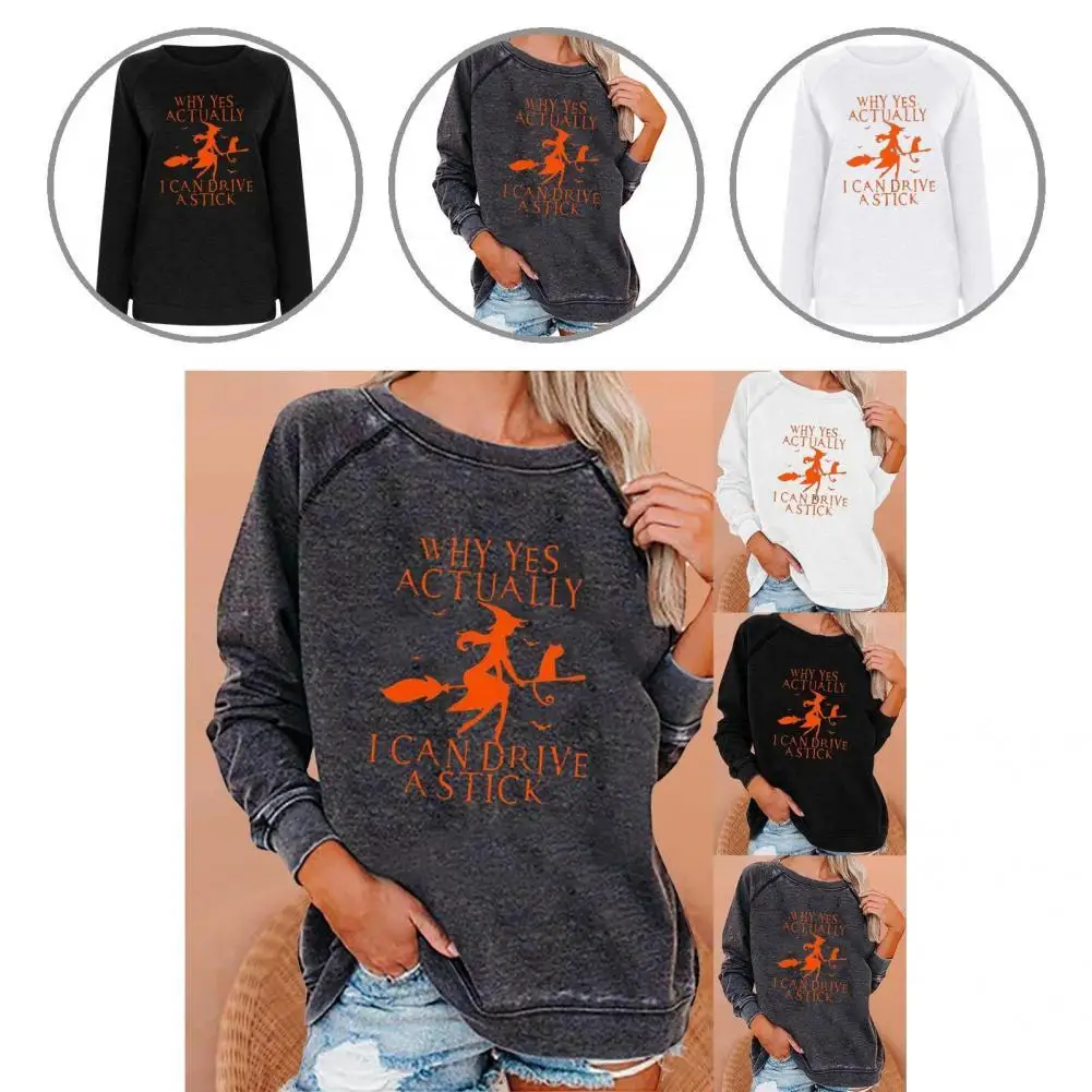 

Warm Chic Letter Print Halloween Pullover Sweatshirt Blouse Women Sweatshirt Loose Fit for Home