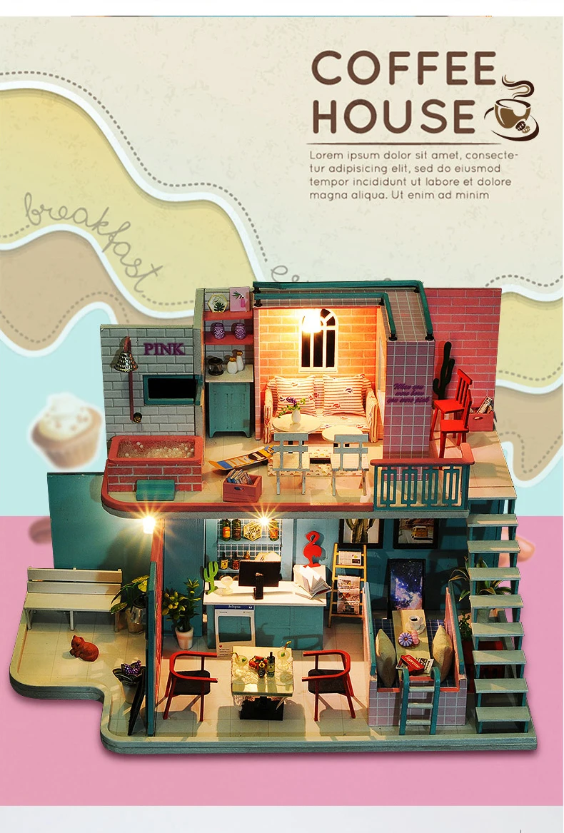 Muñeca casa miniatura DIY casa de muñecas con muebles de casa de madera juguetes para niños Regalo de Cumpleaños A066