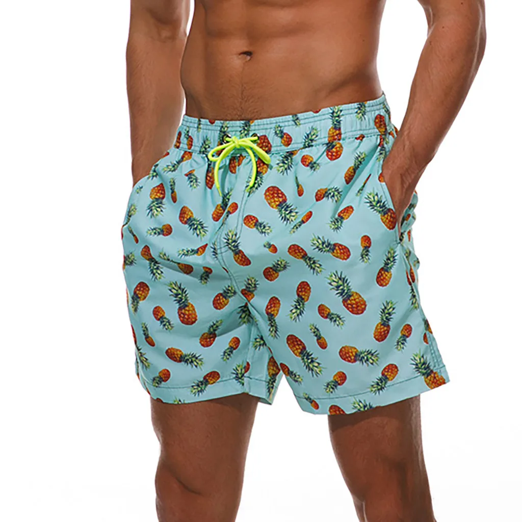Быстросохнущие мужские шорты для плавания с принтом ананасов и карманами